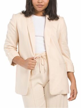 Anne Klein || linen blend lined blazer in tan